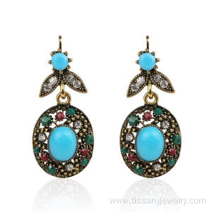 Wholesale Turquoise Blue Stone Women Hanging Earrings